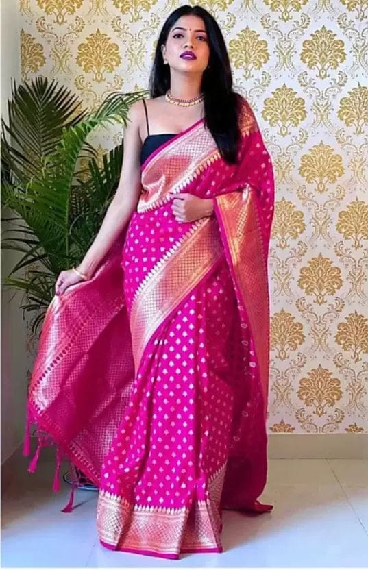 Violet Zari Woven Soft Silk Jacquard Saree