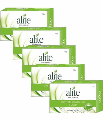Alite Neem & Aloe Vera Soap Pimple Fighting Soap for Soft & Glowing Skin 75g ( Pack of 5 )
