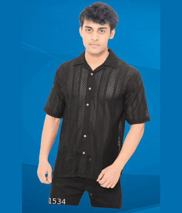 TarrenT HunT Cotton Blend Regular Fit Self Design Half Sleeves Men's Casual Shirt - Black ( Pack of 1 )