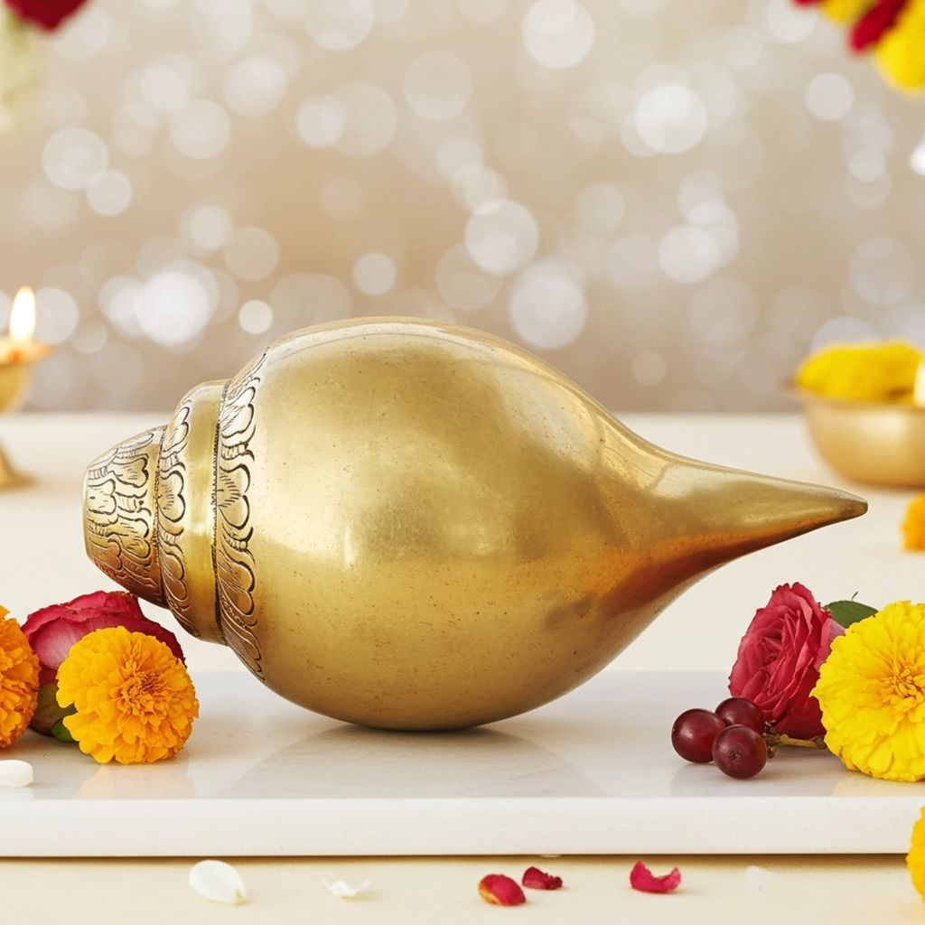 Brass Showpiece Shankh, Conch God Idol Statue, Height : 3.5 Inch (BSMAS1277 B)