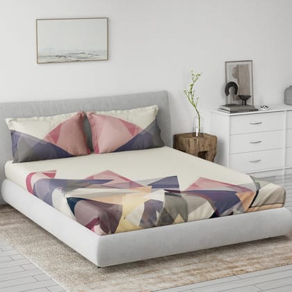 DDECOR - Primary Collection 100% Cotton Geometric Pattern 145TC King Bedsheet |229 CM X 274 CM| with 2 Pillow Covers - Purple DDECOR - Primary Collection 100% Cotton Geometric Pattern 145TC King Bedsheet |229 CM X 274 CM| with 2 Pillow Covers - Purple