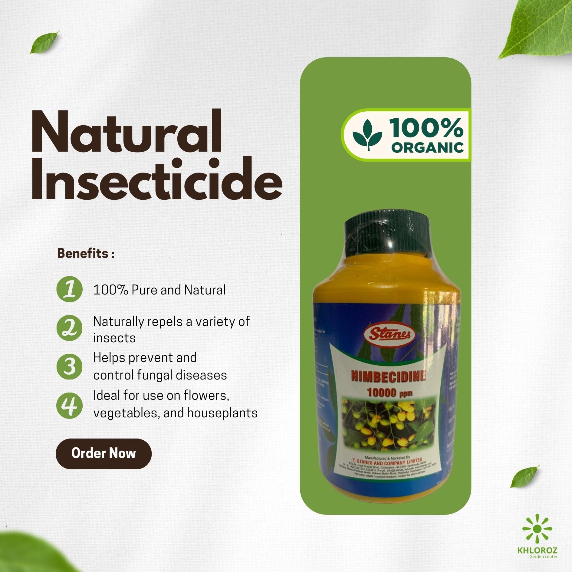 T Stanes Neem Oil 10000 ppm 250ml | Cold Pressed | Natural Insecticide | Fungicide for Plants | Effective Garden Pest Control