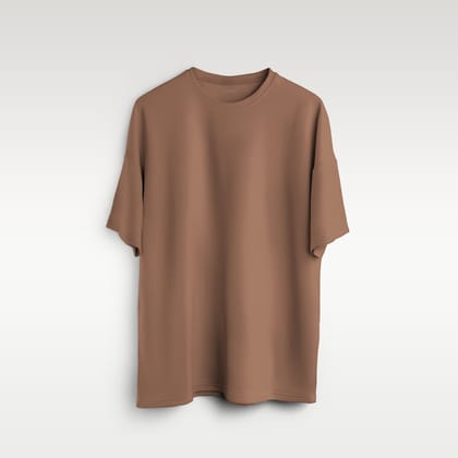 Brown Oversized Solid Tee-S / Cotton