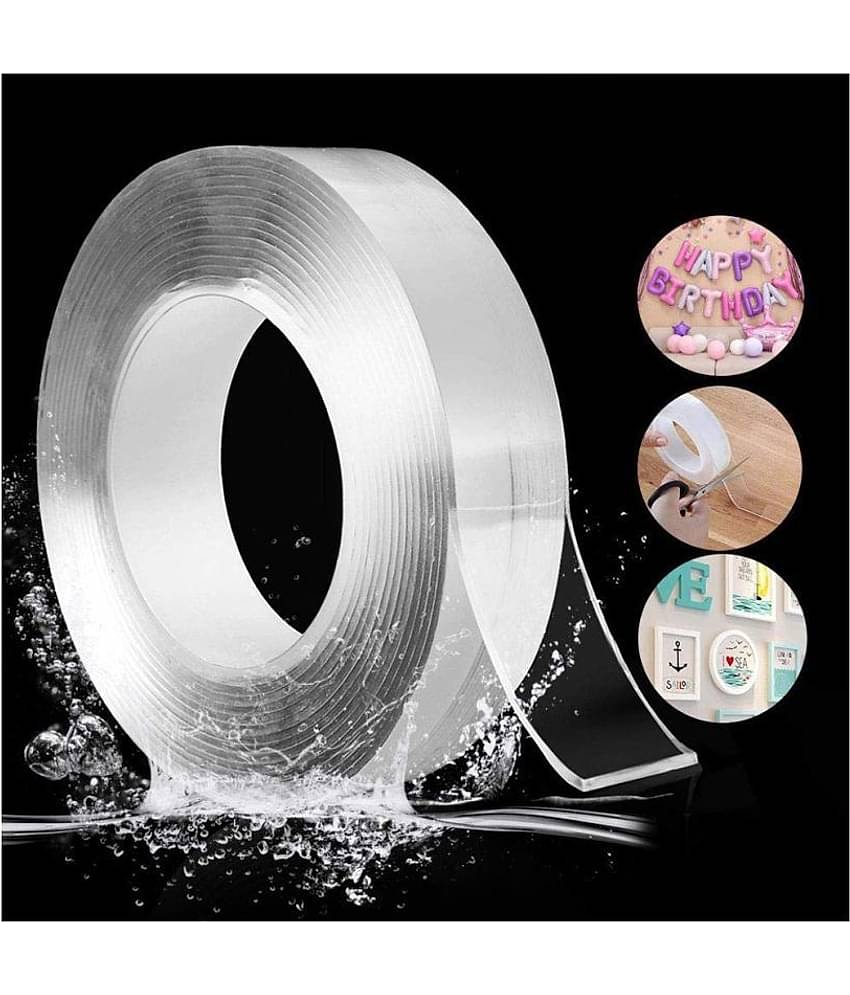thriftkart 3 Meter lvy Double Sided Adhesive Silicon Tape, Transparent Adhesive Heavy Duty, Heat Resistant,Reusable Washable , Removable, Sticky,No Trace,Anti-Slip Gel,Nano,Tape (3 Meter)