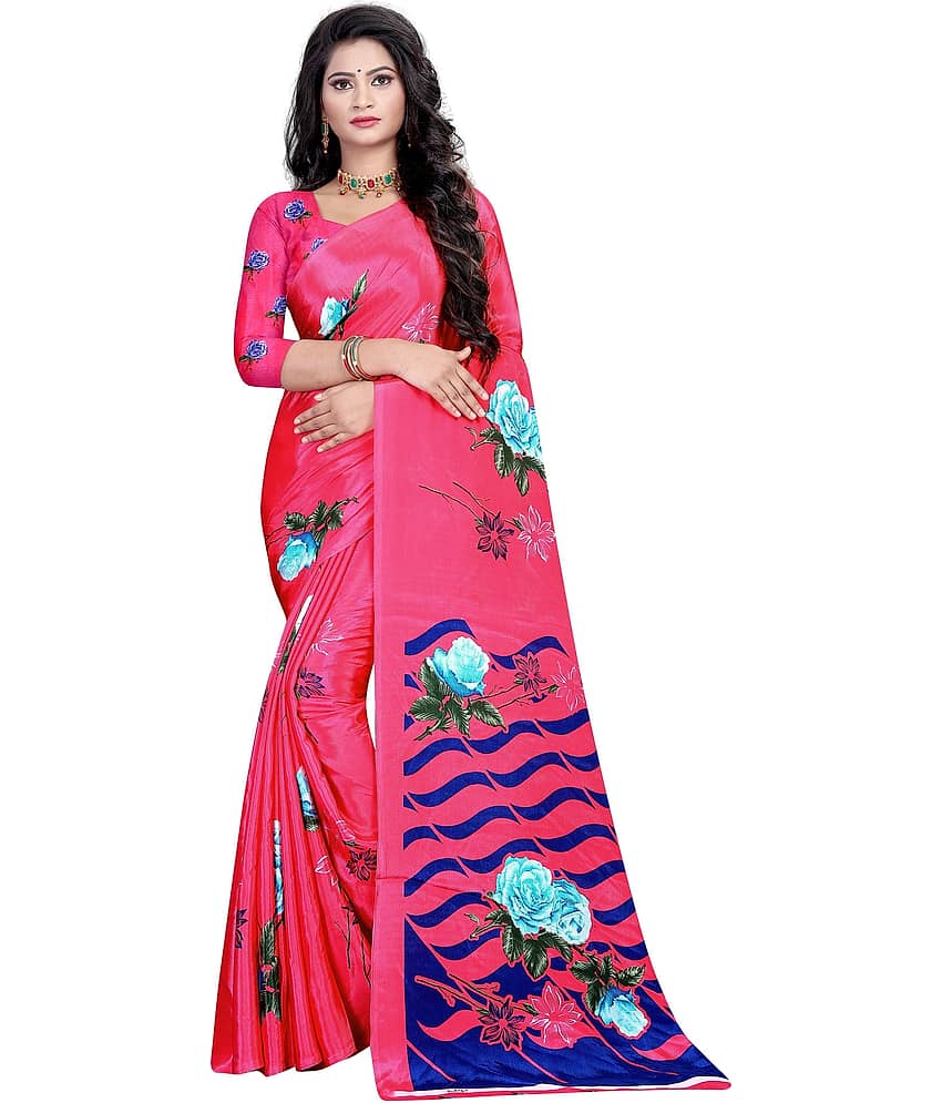 LEELAVATI Crepe Printed Saree With Unstitched Blouse Piece ( Pink )