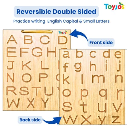 TOYJOS Kids Educational Wooden Tracing Board Set with Stylus Pen | Double-Sided Reversible Alphabets, Hindi, Numbers Writing Slate | Montessori Learning Writing Slate Toy (Age 2+, Set of