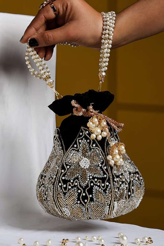 Black Velvet Cutdana Embellished Potli