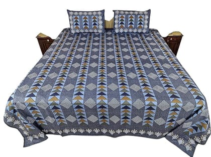 Geometric Pattern Double Bedsheet Set with 2 Pillow Covers, Traditional Jaipuri Design Item Weight is 1150 gram Approx.