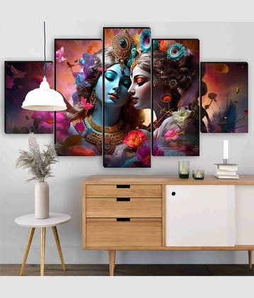 SNDArt Set Of 5 Radha Krishna Wall Paintings For Home Decor Gift Items 18 x30 inch