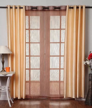 Homefab India Plain Semi-Transparent Eyelet Door Curtain 7ft (Pack of 3) - Beige