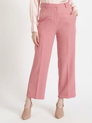 Women'S Luxury Banana Crepe French Rose Straight Fit Flap Pocket Trouser-28