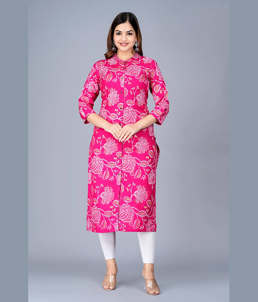 FABRR Rayon Printed Front Slit Women's Kurti - Pink ( Pack of 1 )