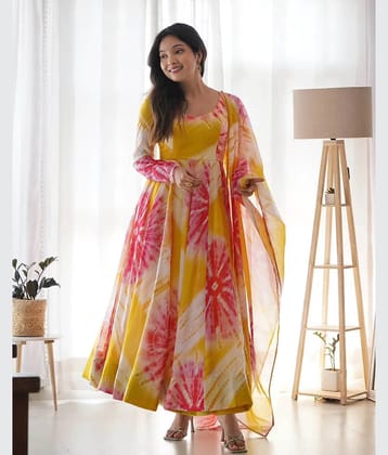 kedar fab Yellow Anarkali Georgette Women's Stitched Ethnic Gown ( Pack of 1 )