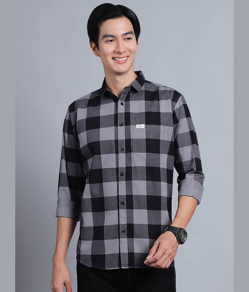 MAJESTIC MAN 100% Cotton Slim Fit Checks Full Sleeves Men's Casual Shirt - Light Grey ( Pack of 1 )