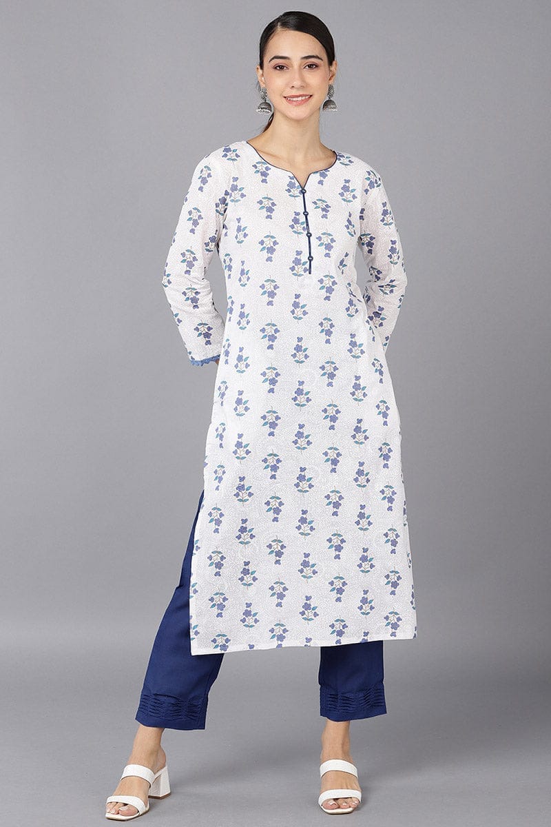 White Cotton Straight Kurta VCK8651