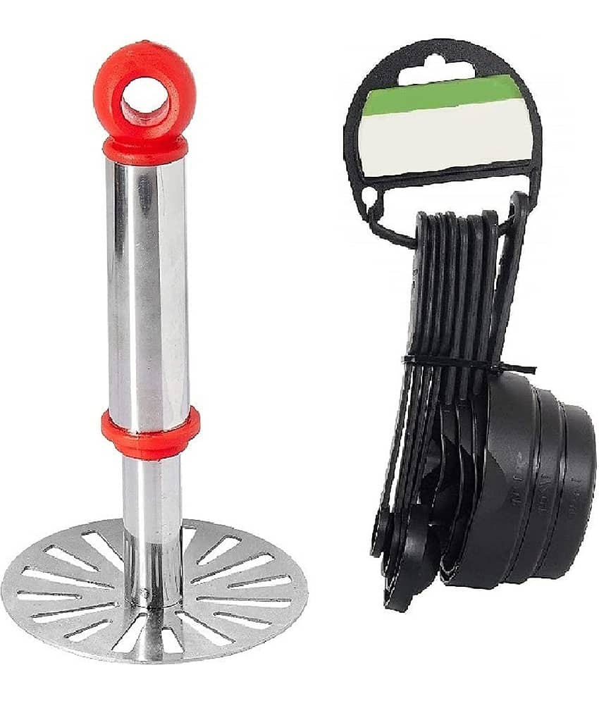 LDL(Combo of Potato Vegetables Pav Bhaji Masher with 8 Pieces Black Measuring Cups & Spoons Set )