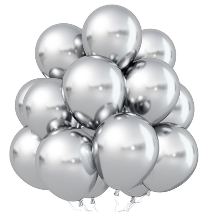 Silver Chrome Latex / Rubber Balloon - Helium Quality - 12 inches - 10PC