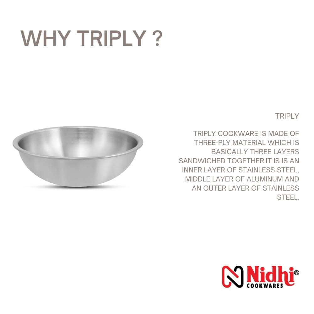 Nidhi Triply Tasra 200 Mm | 1.7 LTR Volume | 2.5 Mm Thickness | Ss Lid (Triply Tasra 200 Mm)