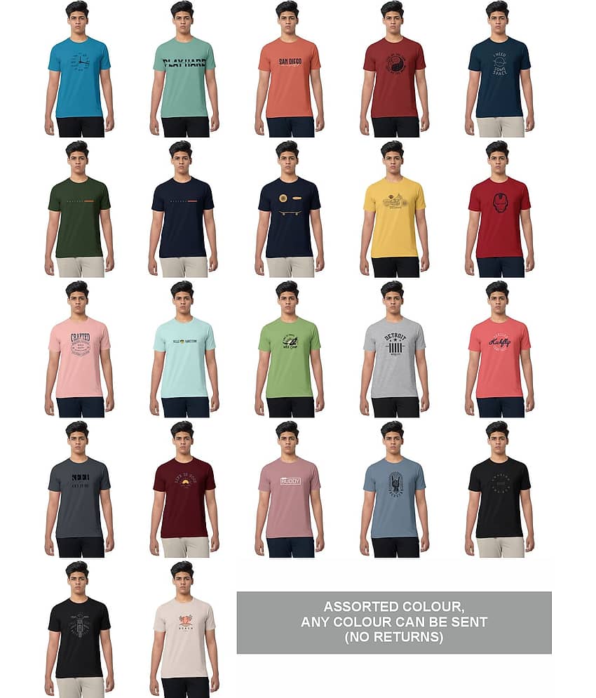 BULLMER Men Cotton Blend Regular Fit Printed T-Shirt ( Multicolor )