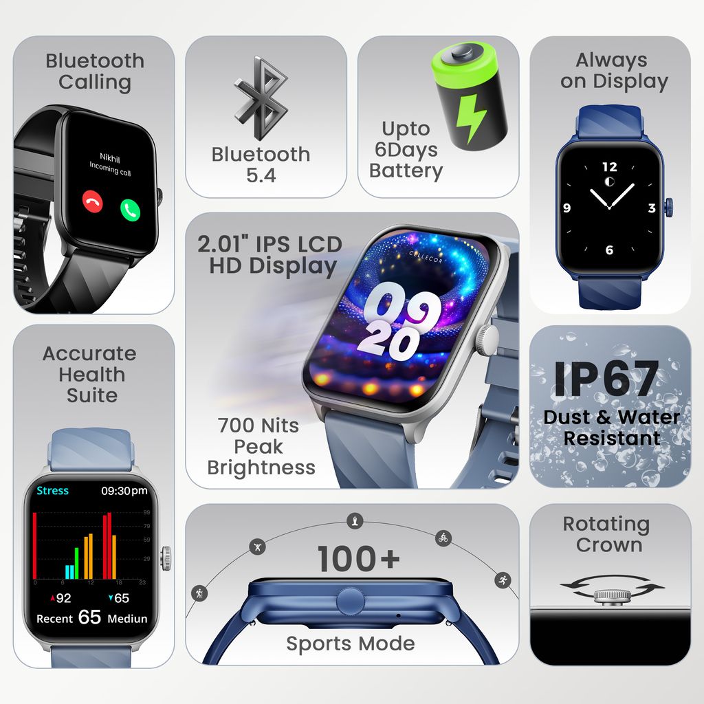 CELLECOR E5 Connect 2.01" IPS HD Display | 700 NITS | BT-Calling | AOD | IP67 | BT v5.4| Smartwatch