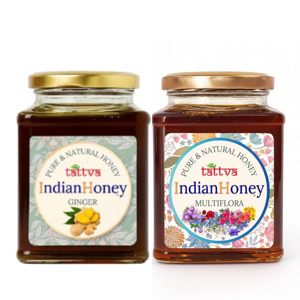 IndianHoney Himalayan Multiflora & Ginger Honey Combo (Pack of 2) | Pure & Natural | 1kg (500g Each) | Unprocessed & Unfiltered Natural Sweetener