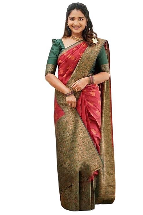 Women's Silk Saree With Zari Work & Unstitched Blouse Piece