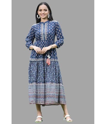 Juniper Women Cotton Printed Ethnic Dress ( Blue )