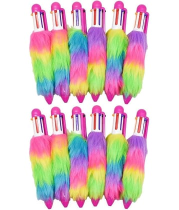 JELLIFY U_n_i_c_o_r_n Ballpoint Furr Pen Blue Ink Birthday Gift Stationery Set Pack of 12, Multicolor