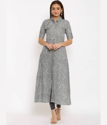FabbibaPrints - Brown Cotton Blend Women's Front Slit Kurti ( Pack of 1 )