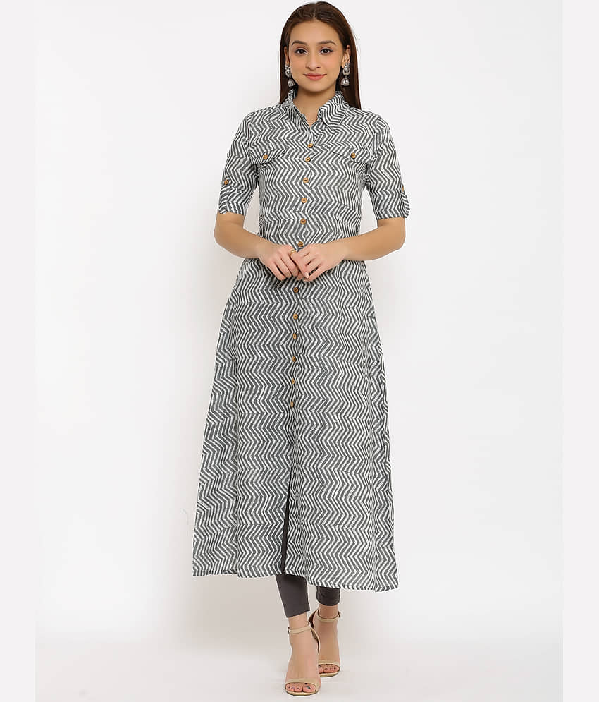 FabbibaPrints - Brown Cotton Blend Women's Front Slit Kurti ( Pack of 1 )