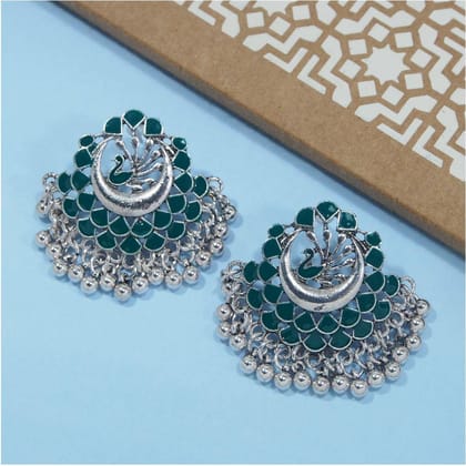 Antique Silver / Gold Plated Peacock Designed Enamel Work Studded Ethnic Earring- AER 425
