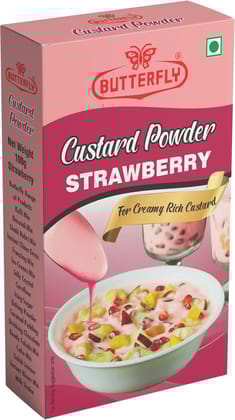 Butterfly Custard Powder, 100g (Strawberry)  by Butterfly Dessert Mixes and Bakery Needs. Butterfly Custard Powder, 100g (Strawberry)  by Butterfly Dessert Mixes and Bakery Needs.