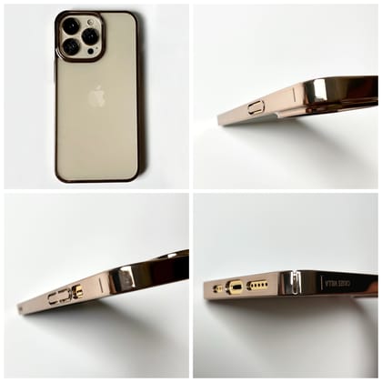 Glass Case with Electroplated Chrome Finish Edges for iPhone 12, 13 & 14 Series-iPhone 12 Mini / Gold