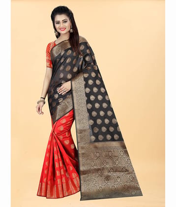 Gazal Fashions Banarasi Silk Embellished Saree With Unstitched Blouse Piece ( Black )
