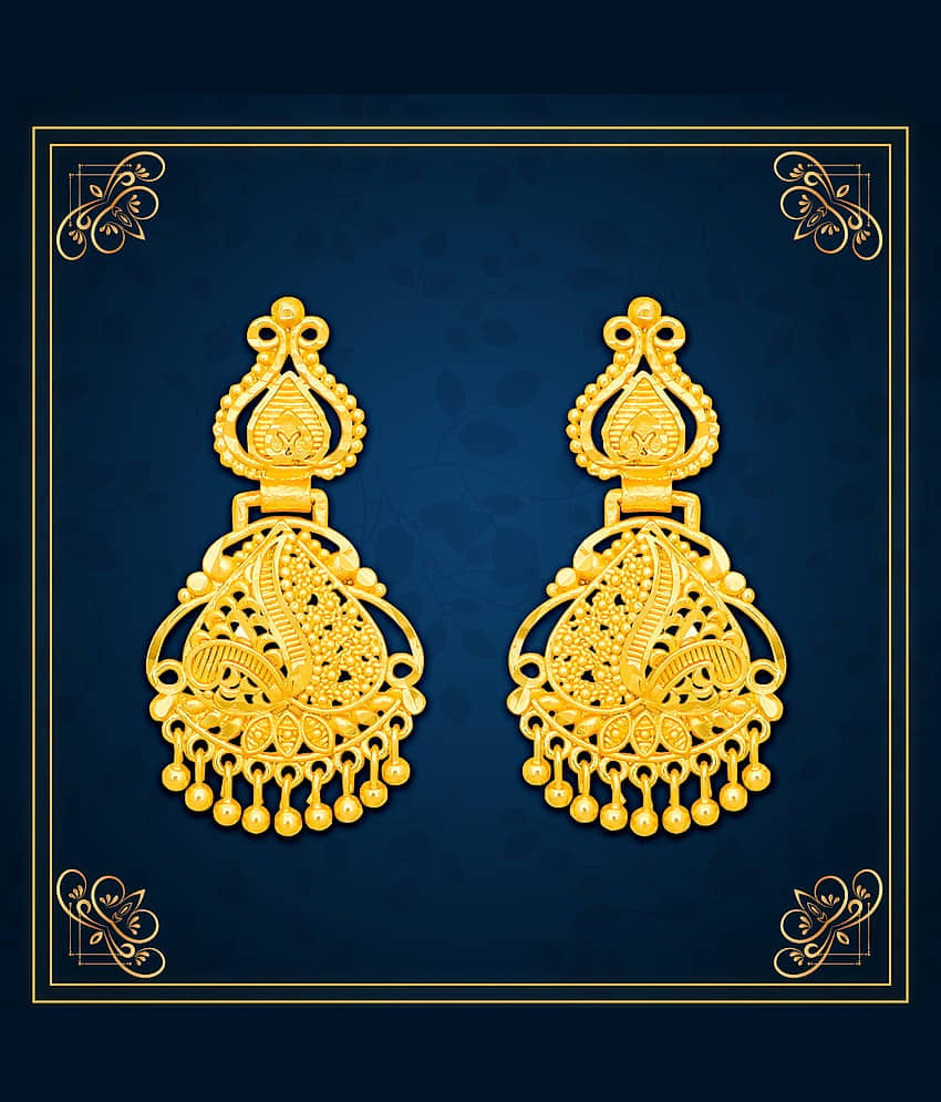 LUV FASHION Golden Drop Earrings ( Pack of 1 )