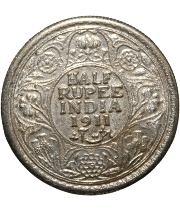 5th King George - Half Rupee 1911 British India old Rare silverplated Coin