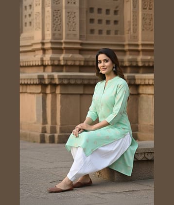 Flavia Creation Women Cotton Self Design A-line Kurti ( Green )