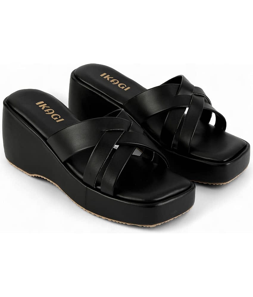 IKAGI Black Women's Slip On Heels