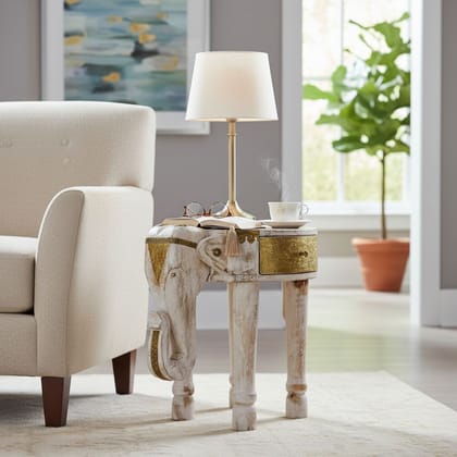 Handicraft Elephant Shaped Wooden Tea Table | Bedside Table-End Table