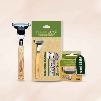 Shaveco Bamboo Edge 3 Razor for Men with 1 Free Cartridge Pack (Pack of 1) | Precision Triple Blades & Sustainable Handle | Close Shaving & Grooming Shaveco Bamboo Edge 3 Razor for Men with 1 Free Cartridge Pack (Pack of 1) | Precision Triple Blades & Sustainable Handle | Close Shaving & Grooming