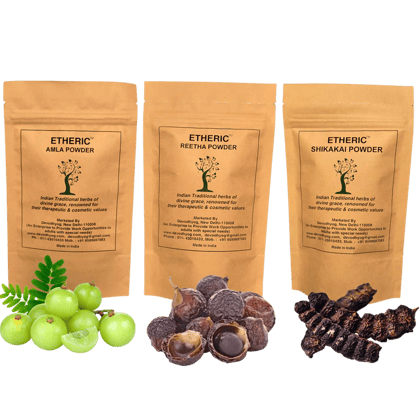 Etheric Combo Pack for Hair Wash & Treatment (Amala + Reetha + shikakai Powder )Organic, Pure & Natural Powder
