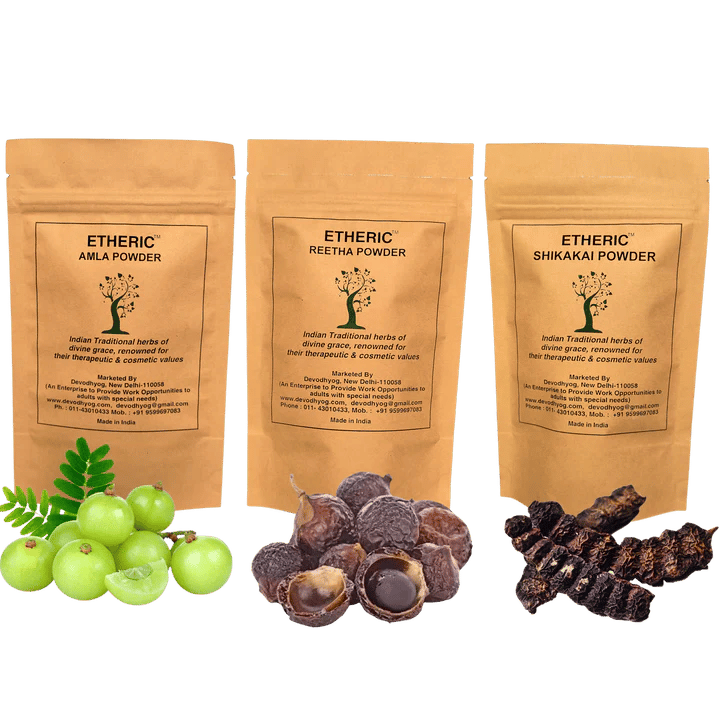 Etheric Combo Pack for Hair Wash & Treatment (Amala + Reetha + shikakai Powder )Organic, Pure & Natural Powder