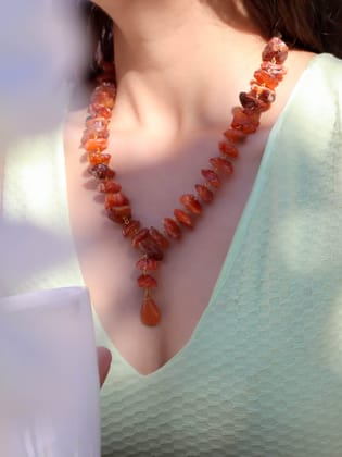 Nadia Fire Agate Necklace-Orange