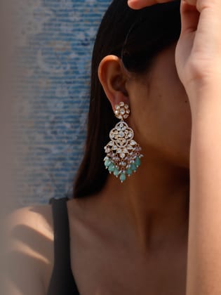 Yashfa Mint-Green Polki Earrings-Mint-Green