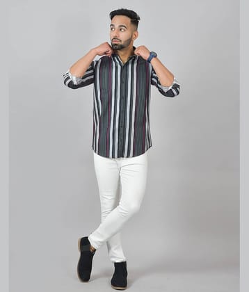 S-LINE 100% Cotton Slim Fit Striped Full Sleeves Men's Casual Shirt - Purple ( Pack of 1 )