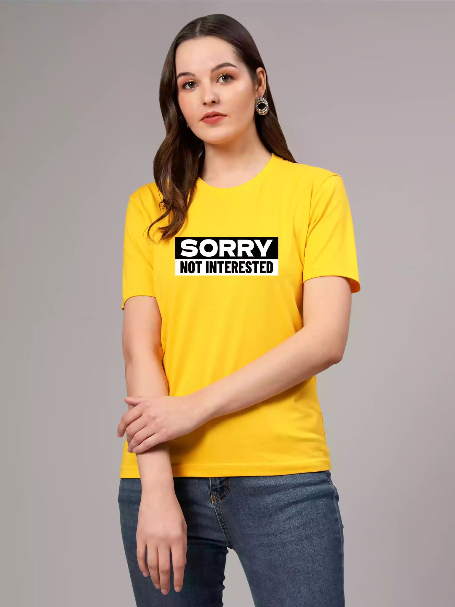 Not Interested - Sukhiaatma Unisex Graphic Printed Yellow T-shirt-XS-36
