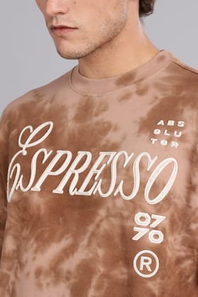 Espresso | Embossed Tie-Dye Round Neck Relaxed Fit T-Shirt-S