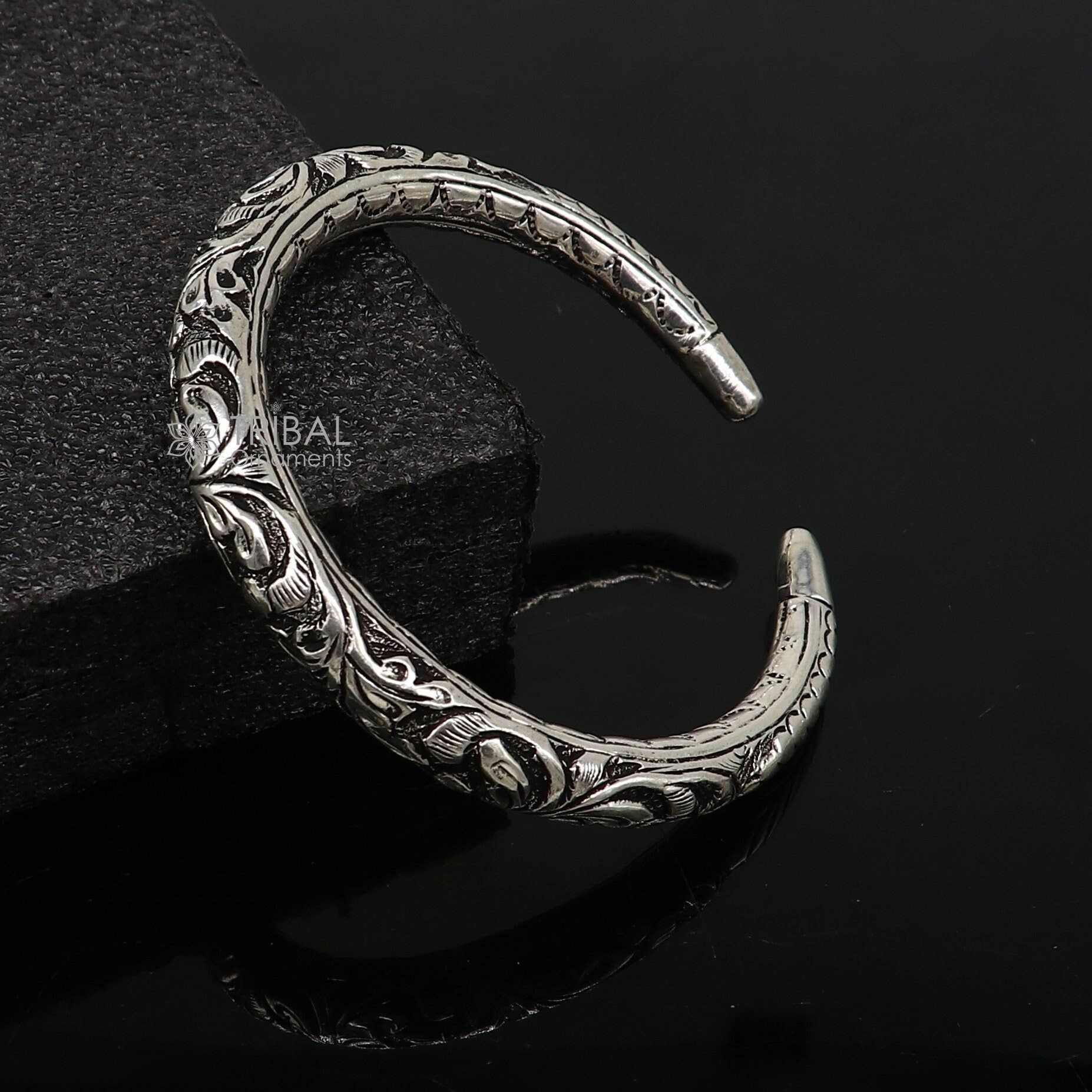 925 Sterling silver handmade fabulous chitai work customized bangle bracelet kada with pearl unisex personalized tribal jewelry nsk718