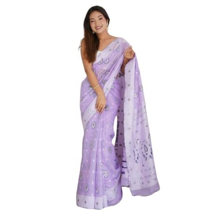 Women's Cotton Printed Saree With Unstitched Blouse 5.5Mtr (Lavender)-PID60310