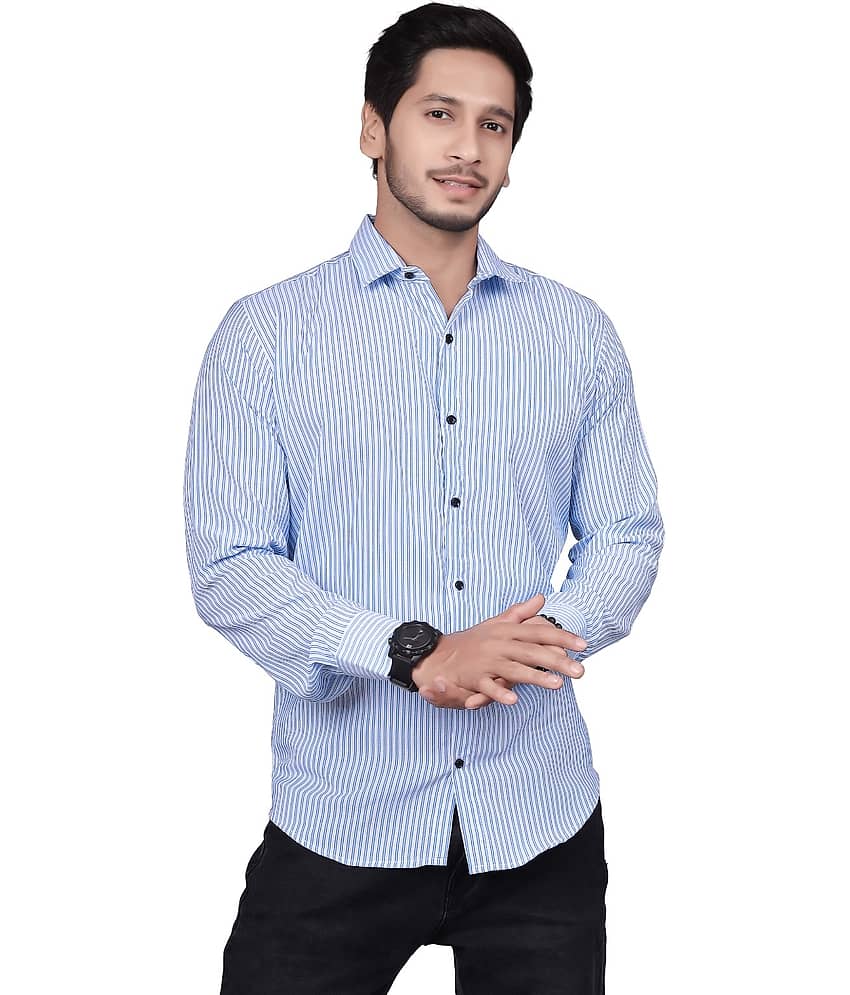 JEEVAAN - THE PERFECT FASHION Cotton Blend Regular Fit Striped Full Sleeves Men's Casual Shirt - Blue ( Pack of 1 )
